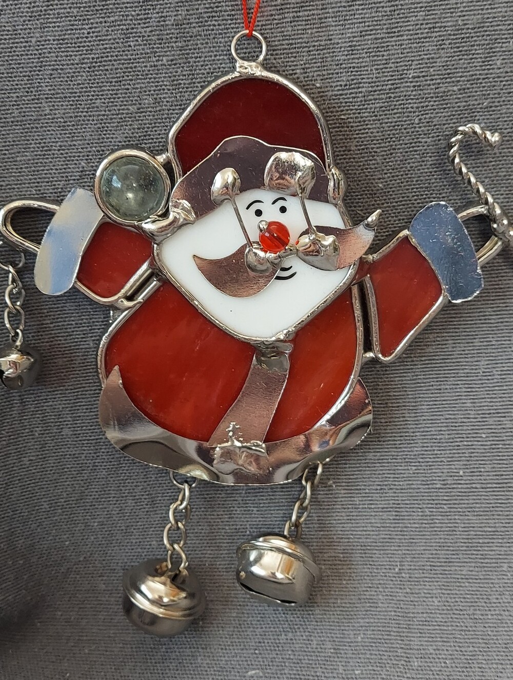 Vintage Stained glass Santa Claus Red and Silver Ornament Christmas
